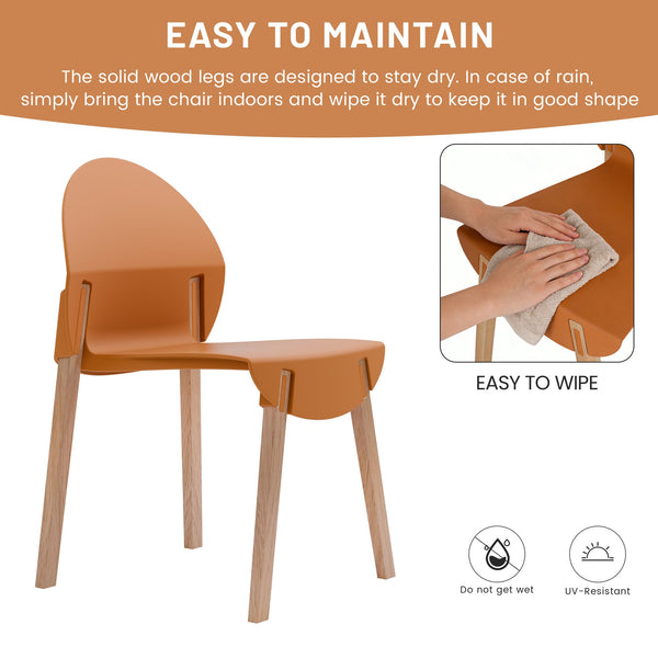 English Elm Summer 5 Piece Round Dining Set Polypropylene Stackable Chairs Oak Legs Modern Style Tropical Orange,White W3450S00037