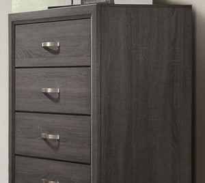 English Elm Contemporary Chic Chest with Gold Accents, Acrylic Trim, Metal Bracket Legs and Dust‑Proof Drawers Gray 34 L x 19 W x 50 H B2741P371022