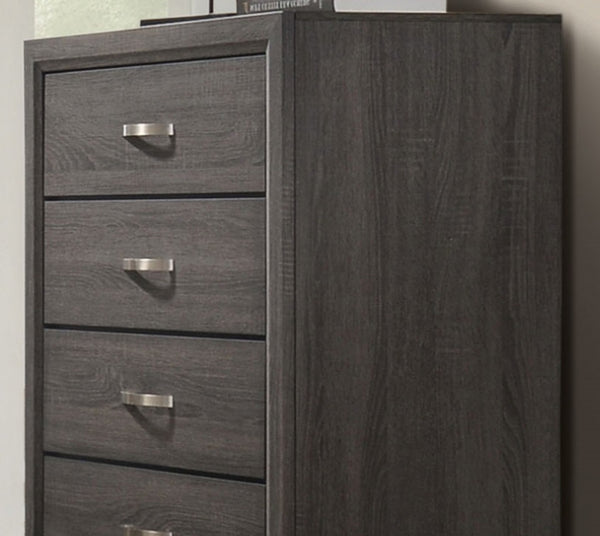 English Elm Contemporary Chic Chest with Gold Accents, Acrylic Trim, Metal Bracket Legs and Dust‑Proof Drawers Gray 34 L x 19 W x 50 H B2741P371022