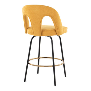 English Elm Fixed-height Swivel Counterstools with White Upholstery Gold Footrest Set of 2 Yellow B202S01785