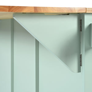 English Elm Kitchen Cart with Drop-Leaf Rubberwood Countertop, Rolling Island with Cabinet, Drawers & Racks for Dining Room - Stylish Durable Storage Solution Mint Green WF298028AAE