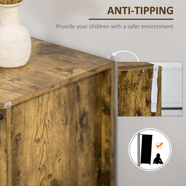 English Elm HOMCOM Rustic Industrial Sideboard Buffet Cabinet with 4 Drawers, Adjustable Shelf & Coffee Bar Top Brown W2225P217718