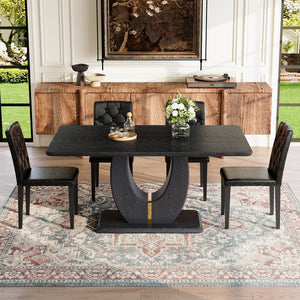 English Elm Black Wood Grain Mdf Dining Set Seats Four with Pu Leather Buckle Chairs Modern W1151S04431