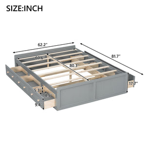English Elm Wood Queen Platform Bed Solid Pine Frame Six Storage Drawers No Box Spring Needed Gray N709P241723E-1