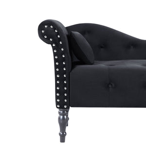 English Elm Aijia 60.6" Black Velvet Chaise Lounge With Button Tufting & Nailhead Trim For Elegant Comfort W1117P284888