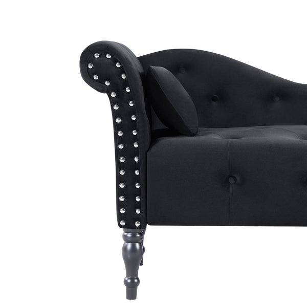 English Elm Aijia 60.6" Black Velvet Chaise Lounge With Button Tufting & Nailhead Trim For Elegant Comfort W1117P284888