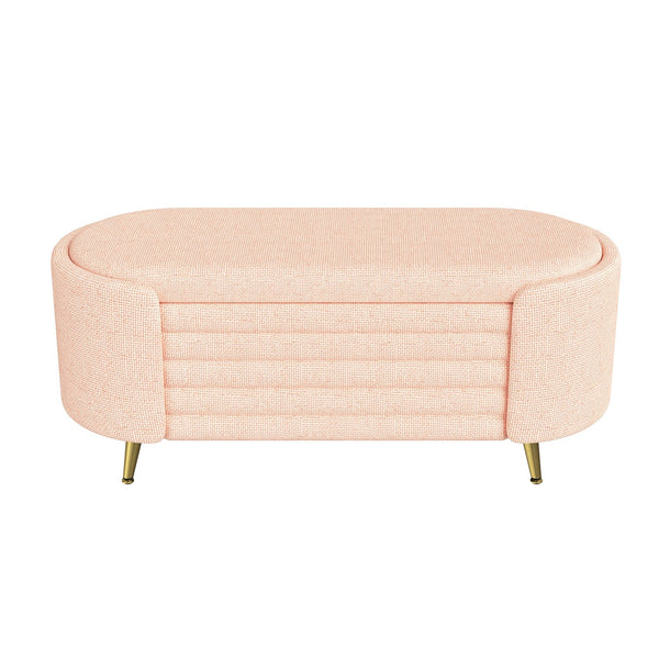 English Elm Modern Boucle Tufted Storage Ottoman Bench with Gold Legs for Bedroom or Entryway Pink N719P305628P