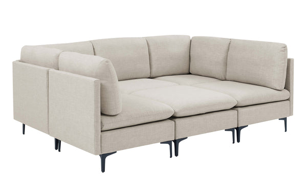 English Elm Linen Upholstered Modular Sectional Sofa with Tall Black Metal Legs for Living Room Almond B2748S00103