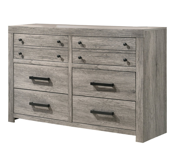 English Elm 1pc Rustic Charm Weathered Finish Metal Handle Five-Drawer Tall Chest Bedroom Storage Tower with Sleek Modern Lines and Easy Assembly Gray 62.2 L x 19.3 W x 40 H B2741P354506