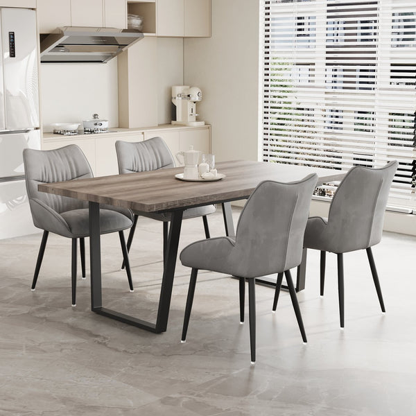 English Elm 62.9-Inch Stylish Walnut Dining Table Set With 4 Velvet Chairs, Easy Assembly For 4-6 People W1727S00081