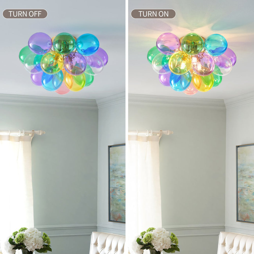 English Elm Colorful 15" Glass Bubble Ceiling Light Multicolor Swirled Pendant with Gold Base, Cozy Dimmer-Friendly Fixture W2869P218648