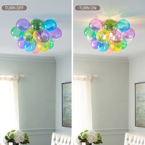 English Elm Colorful 15" Glass Bubble Ceiling Light Multicolor Swirled Pendant with Gold Base, Cozy Dimmer-Friendly Fixture W2869P218648