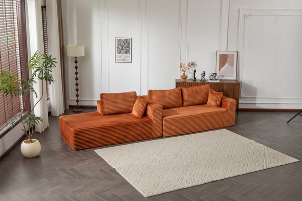 English Elm Compression Modular Sectional Sofa With Deep Chaise, Soft Corduroy L-Shaped Couch For Modern Living W3723S00005