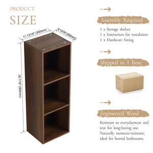 English Elm 12 Inch Wall Mounted Three Tier Storage Shelf Brown Ebony Finish for Bathroom Study W1972P457976