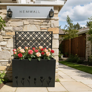 English Elm Tall Galvanized Metal Raised Planter with Integrated Trellis Outdoor Privacy Screen W1586P455892