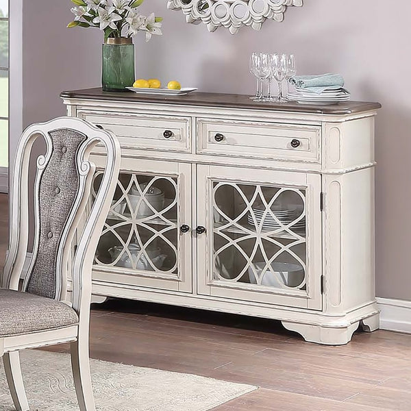 English Elm Traditional Elegant Server with Spacious Drawers and Cabinet Storage for Dining Room Organization and Style Antique White 27 L x 44 W x 59 H B011P395601