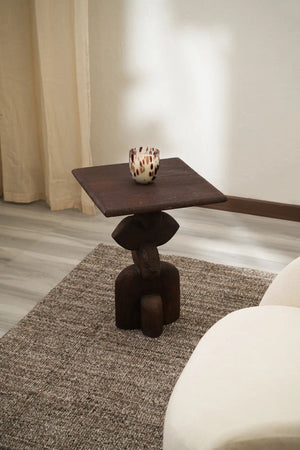 English Elm Decorative Wooden End Table - Handcrafted African Boho Design, Perfect For Small Spaces & Style B346P320730