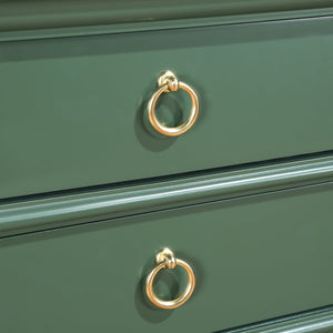 English Elm Carmona Midnight Blue Tray Top Nightstand with Two Drawers, Open Shelf, Brushed Gold Ring Pulls Antique Green B050P376936