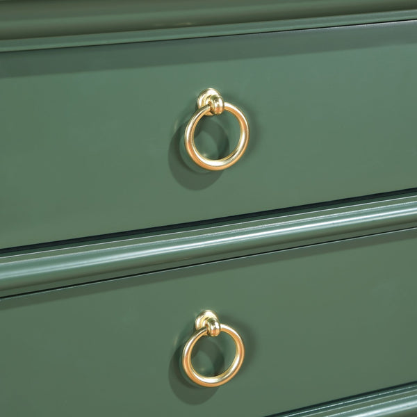 English Elm Carmona Midnight Blue Tray Top Nightstand with Two Drawers, Open Shelf, Brushed Gold Ring Pulls Antique Green B050P376936