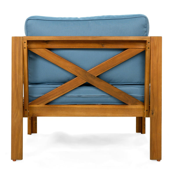 English Elm Christopher Knight Home® - Patio Conversation Set - Stylish Acacia Wood Chairs With Cushions & Foldable Side Table For Outdoors N770P264304T_N770P261552T