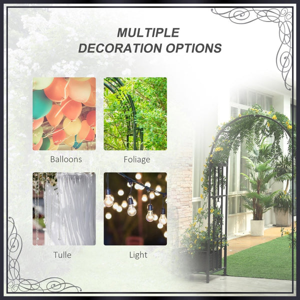 English Elm Outsunny 6.7' Steel Garden Arch Arbor With Elegant Scrollwork Hearts & Planters For Climbing Vines W2225P174392-GIGA