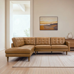English Elm Lucco Top-grain Leather Sectional with Chaise Mid-century Tufted Living Room Sofa B183S00217