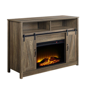 English Elm Tobias Electric Fireplace TV Stand with Sliding Barn Door, 2 Door & 2 Open Storage, 1400W Heater Oak 31.6 L x 9.1 W x 22.8 H B2726S00483