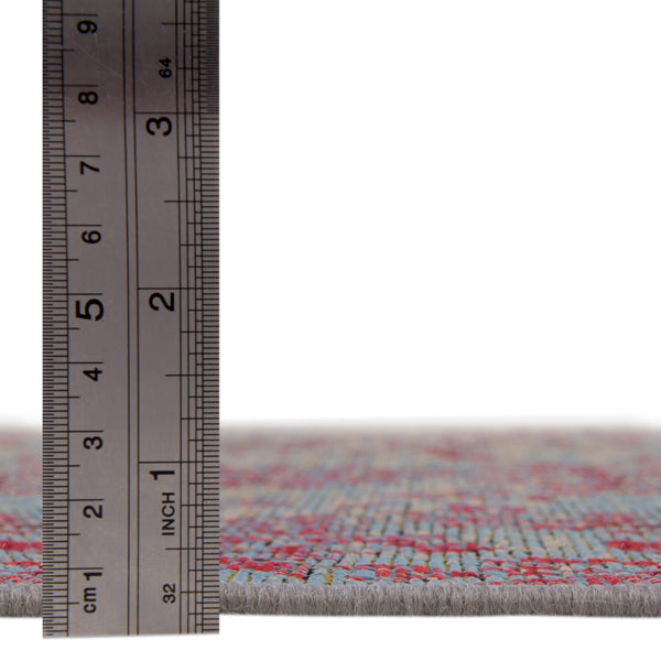 Unique Loom Outdoor Modern Vintage Machine Made Abstract Rug Light Blue, Red/Gray/Beige 8' 0" x 8' 0"