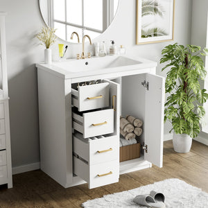 English Elm 30'' Bathroom Vanity With Elegant Ceramic Sink, Solid Wood Frame, Soft-Close Doors & Ample Storage N710P191970K