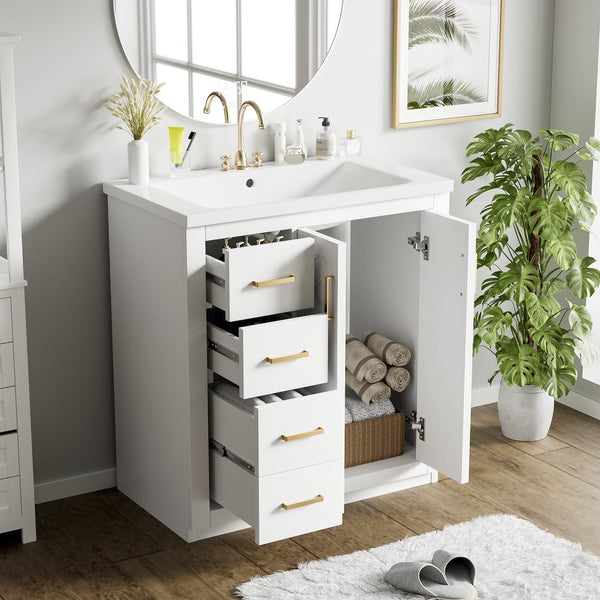 English Elm 30'' Bathroom Vanity With Elegant Ceramic Sink, Solid Wood Frame, Soft-Close Doors & Ample Storage N710P191970K