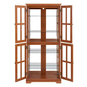 English Elm Curio Dark OAK Glass Cabinet with E26 Bulb, Vintage Lattice Doors, Adjustable Shelves, Sturdy Base W2275P292662