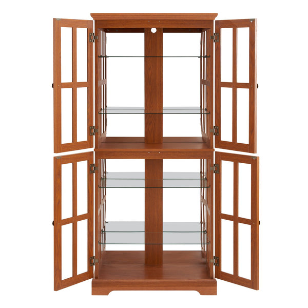 English Elm Curio Dark OAK Glass Cabinet with E26 Bulb, Vintage Lattice Doors, Adjustable Shelves, Sturdy Base W2275P292662