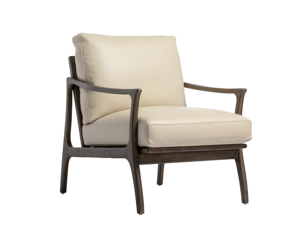 Sunpan Lindley Lounge Chair - Stylish Mid-Century Design in Astoria Cream Leather with Solid Birch Frame
