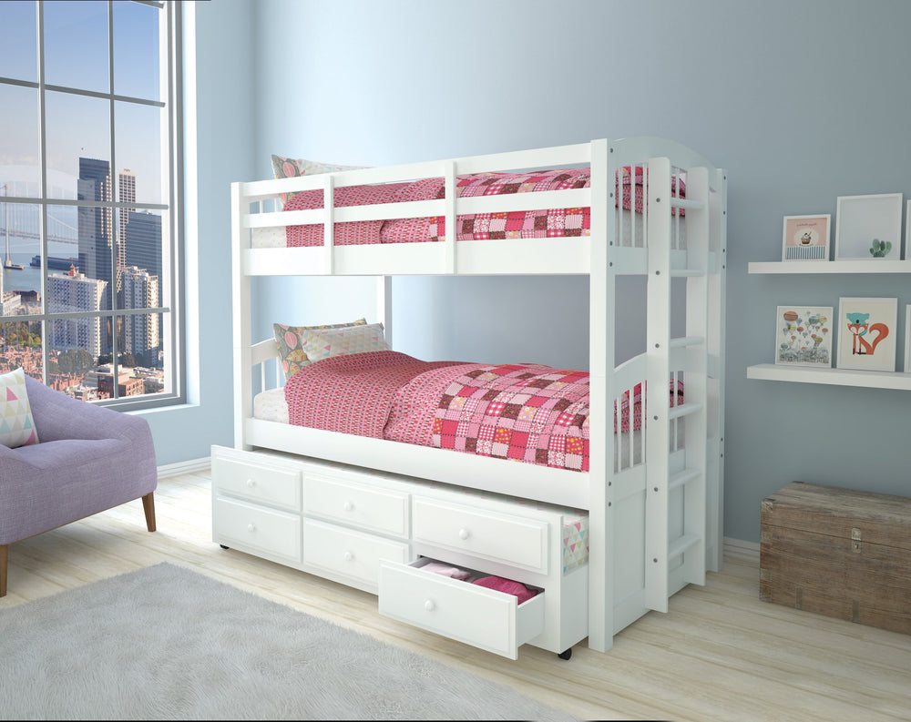 English Elm Micah White Twin/Twin Bunk Bed with Trundle & 3-Drawer Storage, Convertible, Slat System B2726S00486