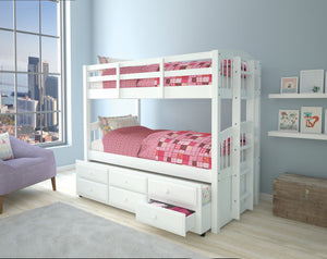 English Elm Micah White Twin/Twin Bunk Bed with Trundle & 3-Drawer Storage, Convertible, Slat System B2726S00486