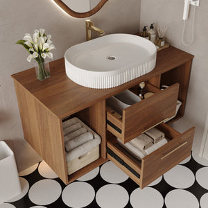 English Elm Modern 39.4" Wall-Mounted Floating Vanity With Oval Sink, Soft-Close Drawers & Open Shelf Storage W3136S00028