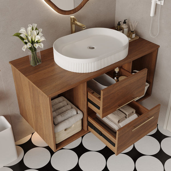 English Elm Modern 39.4" Wall-Mounted Floating Vanity With Oval Sink, Soft-Close Drawers & Open Shelf Storage W3136S00028