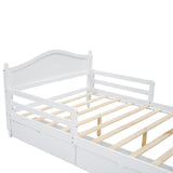 English Elm Full Size Wood Platform Bed With Guardrails On Both Sides and Two Storage Drawers ,White