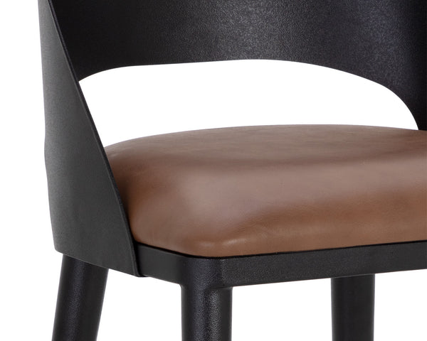 Sunpan Dezirae Barstool - Stylish Curved Back Design with Genuine Leather Seat and Unique Craftsmanship Black / Cognac Leather