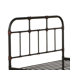 English Elm Sandy Metal Full Panel Bed with 20 Slats — Sandy Grey Durable Frame, Supportive Comfort & Style B062P215390