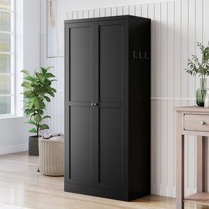 English Elm 61" Matte Black Steel Freestanding Pantry Cabinet with 4 Adjustable Shelves Modern Farmhouse T2398P465983