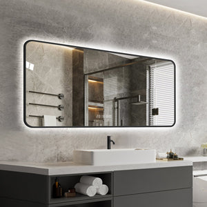 English Elm 48*24 Inch Black Frame Vanity Mirror With Tri-Color Led, Defogging, Smart Display & Safe Design W2709P380634
