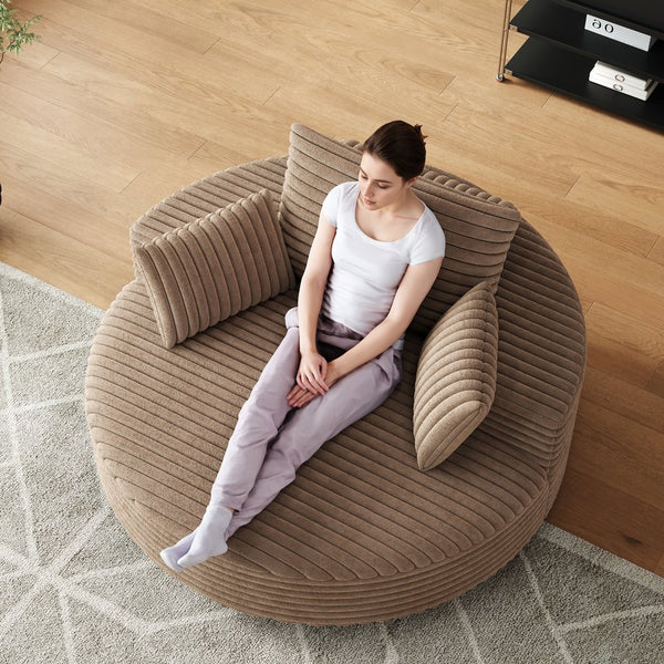 English Elm 55''l 55'l Faux Rabbit Fur Corduroy Swivel Chair Foam Cloud Lounge Seat for Bedroom W834S00446