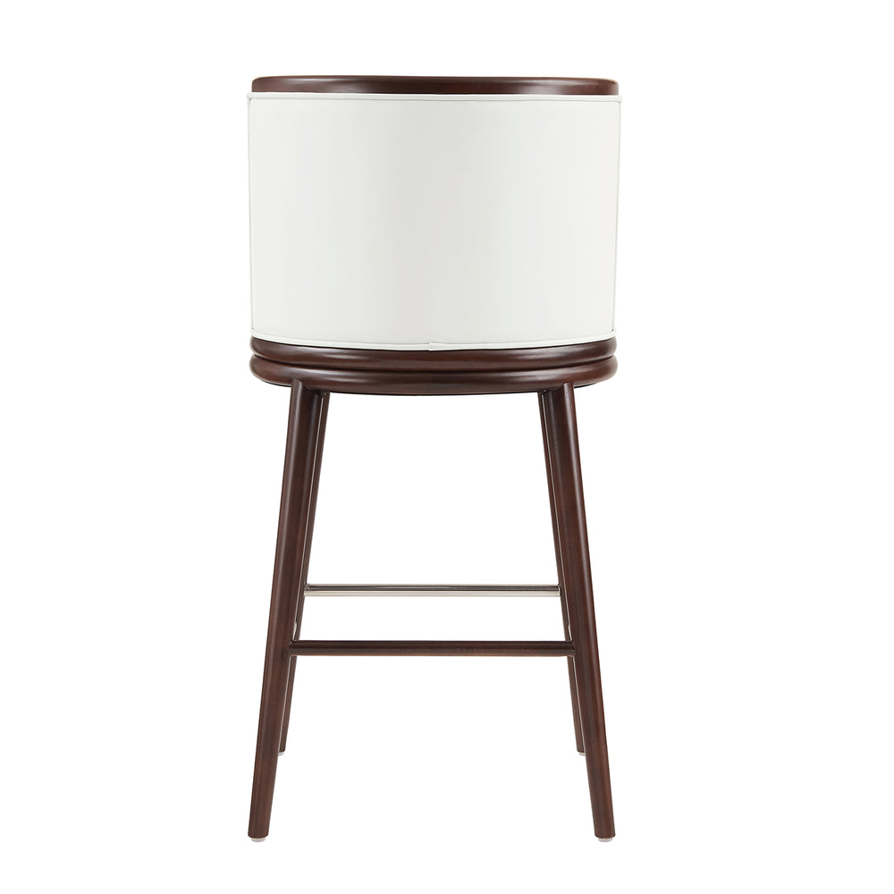 English Elm Evalyn Commercial White Leatherette Barstool with Beech Wood Legs, Foam-Padded Seat & Steel Footrest B365P398035