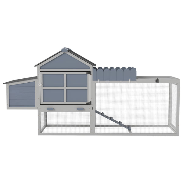 English Elm 80" Pine Backyard Chicken Coop Two Tier Hen House with Planter Nesting Box and Run W2181P356238