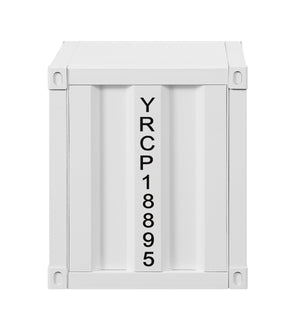 English Elm Cargo White Finish Nightstand with USB Ports, Industrial Metal Cargo Design, 2 Open Shelves, Sturdy Stable Base B2726P263369