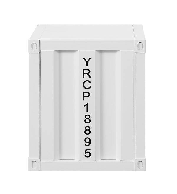 English Elm Cargo White Finish Nightstand with USB Ports, Industrial Metal Cargo Design, 2 Open Shelves, Sturdy Stable Base B2726P263369