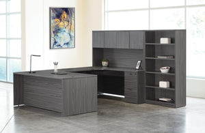 OSP Home Furnishings Napa U Sectional Sofa with Built-in Bookcase Storage for Modern Living Rooms Right NAPSGW-TYP14R