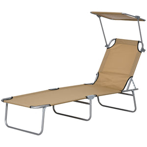 English Elm Outsunny Folding Chaise Lounge with Shade Canopy Oxford Fabric Recliner for Camping W2225P200947