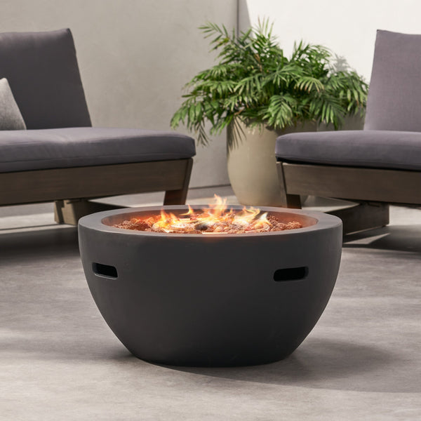 English Elm 27" Mgo Bowl Fire Pit 40000 Btu Propane Concrete Finish Outdoor Patio Focal Point N772P401888B
